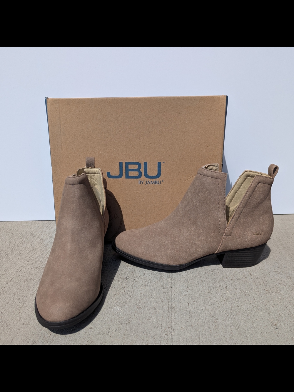 JBU by Jambu "Parker" Taupe Suede Split Shaft Ankle Boots